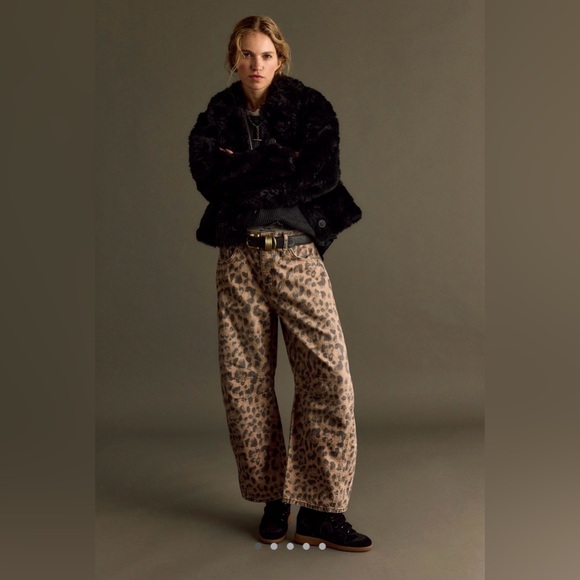 We The Free  people Good luck Leopard Print Barrel Jeans - Picture 6 of 9